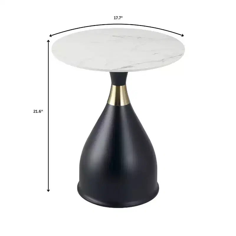 LeisureMod Bento Sintered Stone Top Side Table - Black Pedestal Base Nightstand