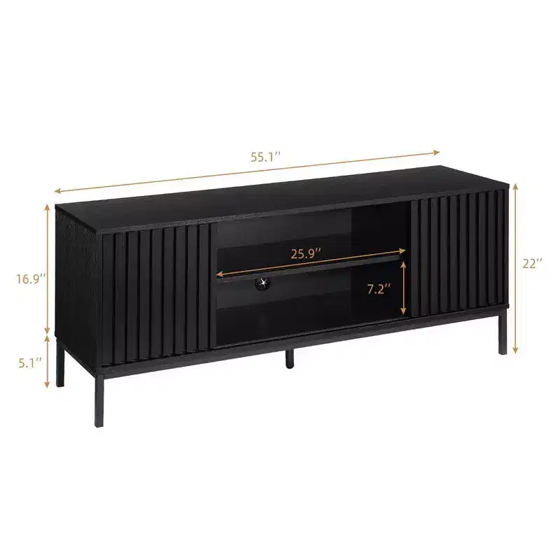 Black TV Stand for 32-65 Inch TV, Modern Entertainment Center with Storage Cabinets, TV Console Table for Living Room