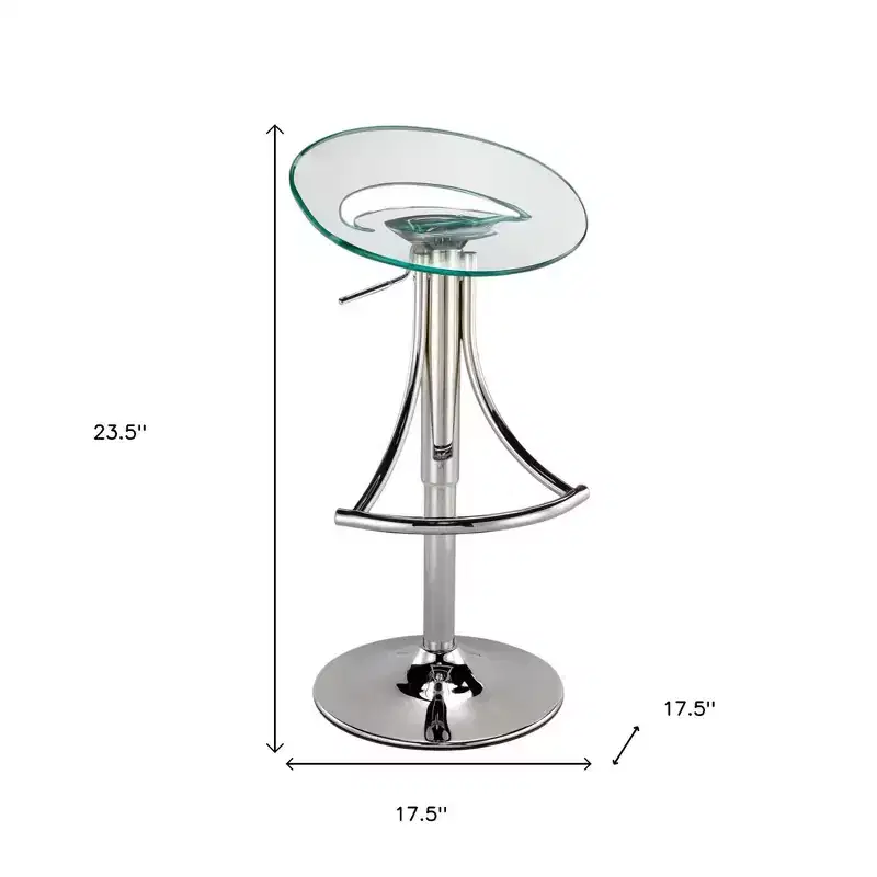 Clear and Silver Metal and Heavy Duty Plastic Low Back Adjustable Height Bar Chair