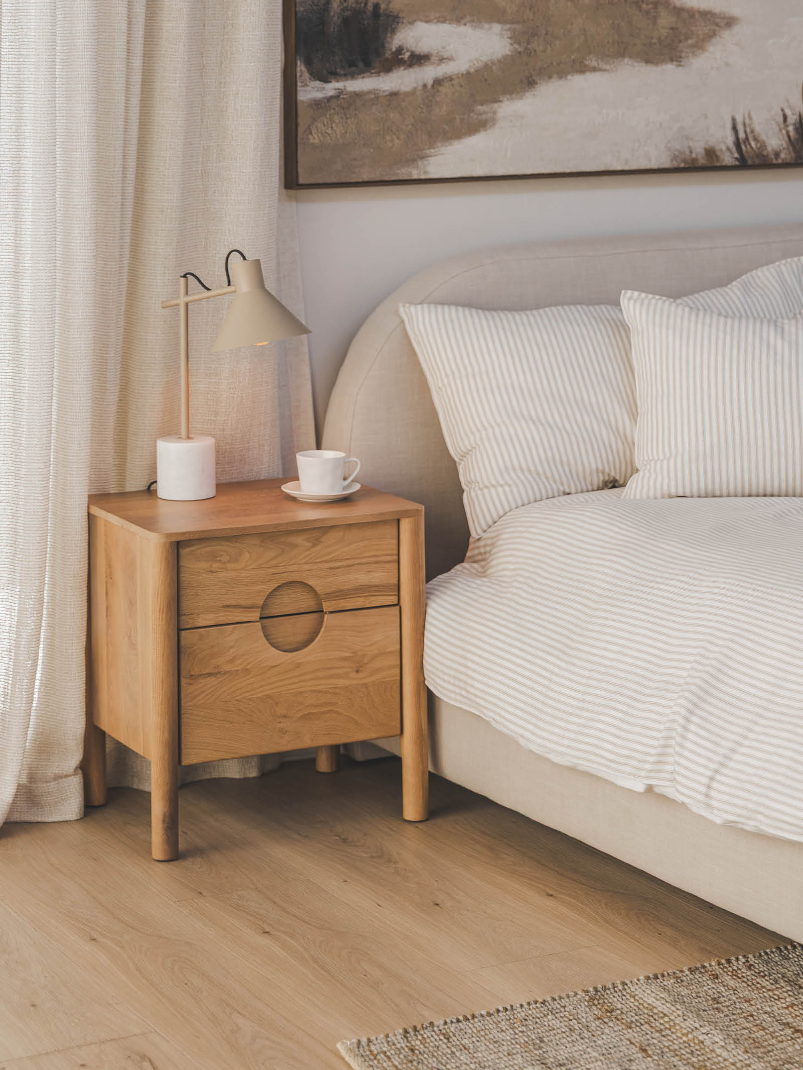 Mid-Century Solid Oak Nightstand for Bedroom