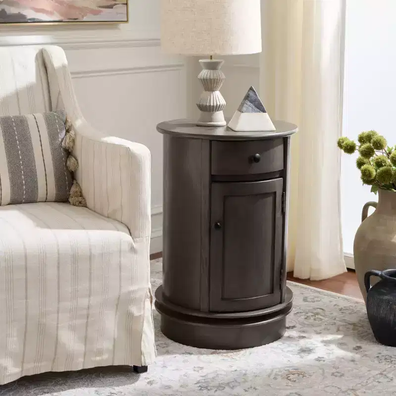 Rustic Farmhouse Swivel Accent Table AMH5712 with Single Drawer and Two-Shelf Cabinet