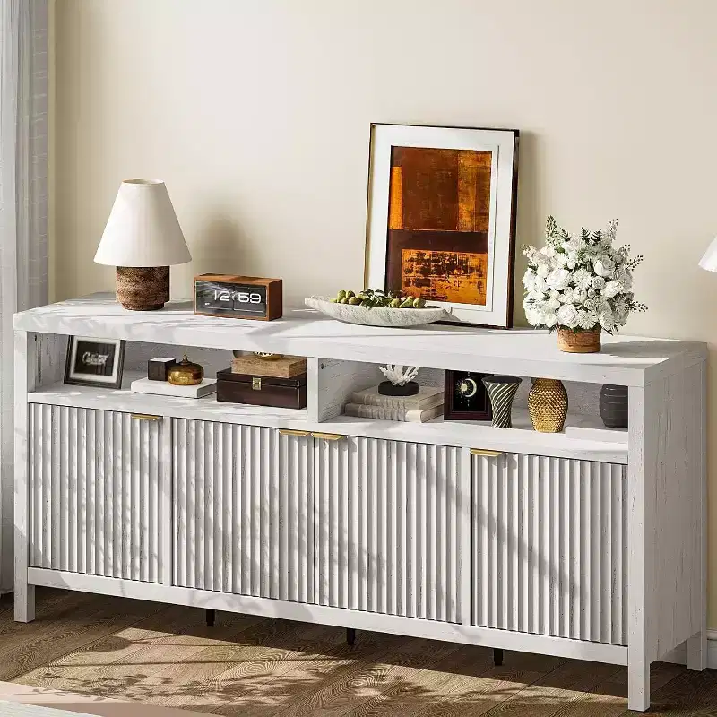 Particle Board 3-Shelf Slotted Storage Cabinet with Doors 65.8
