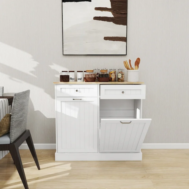Kitchen Trash Cabinet with 2 Drawers