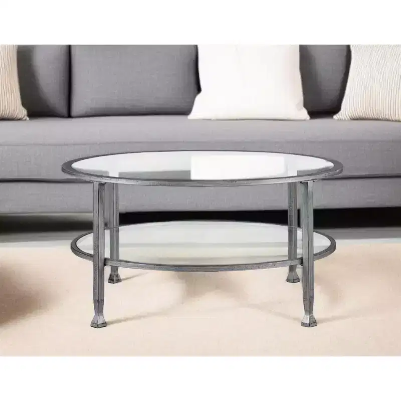 HomeRoots 36 Silver Glass And Metal Round Coffee Table