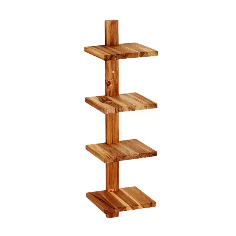 texxture 4 Shelf Floating Wall Shelves, Wooden Vertical Shelving for Home Display, Storage, or Room Dcor, Takara Column Small, Teak Wood
