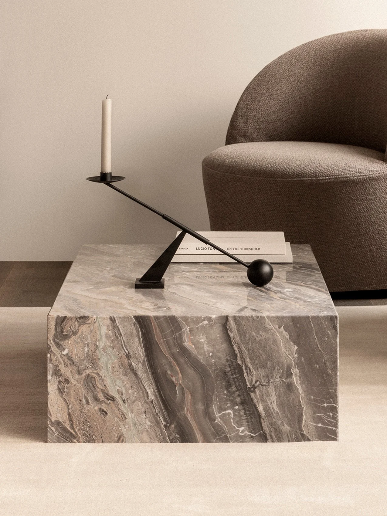 Minimalist Marble & Stone Lounge Table with Low-Profile Pedestal Design for Living Room & Hallway