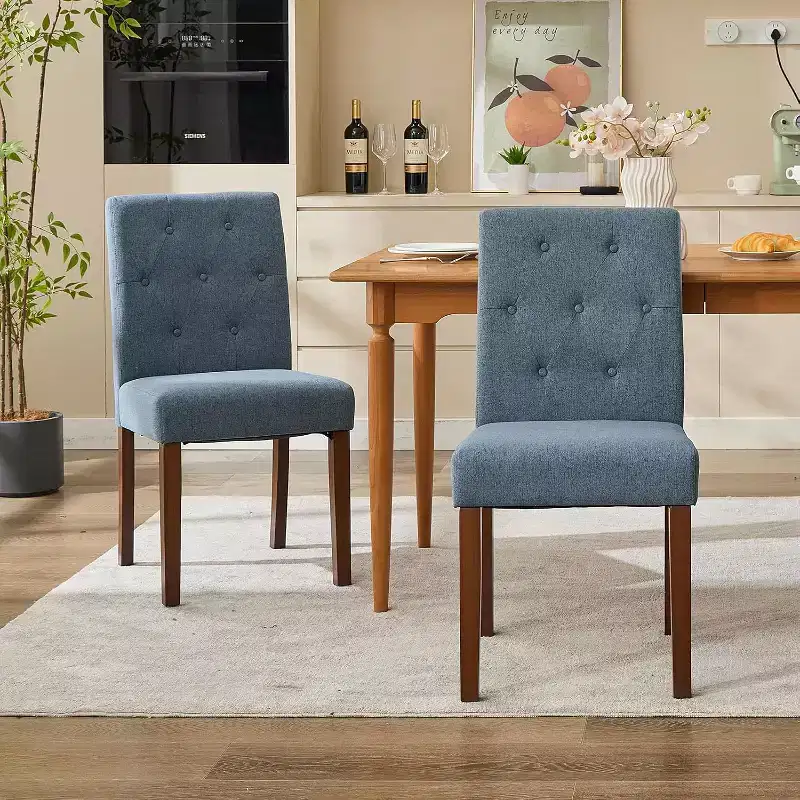 Button Tufted Parsons Dining Chairs Set of 2, Upholstered Fabric Kitchen Chairs with Padded Seats & Wood Legs, Living Room Kitchen Furniture