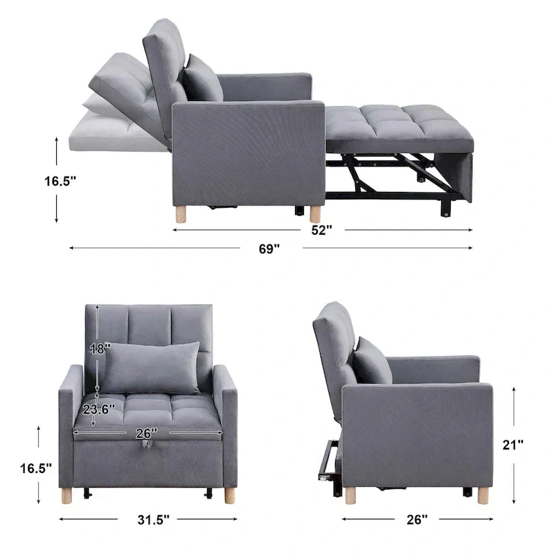 Aukfa Sleeper Chair Bed Convertible Single Sofa Chair with Pillow