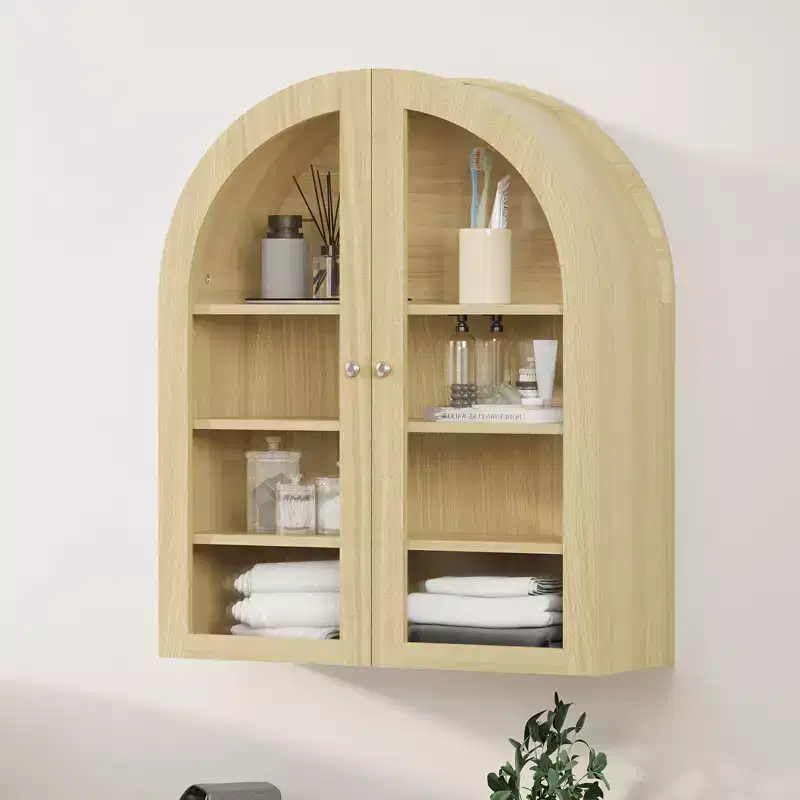Arched Bathroom Wall Cabinet, Farmhouse Wood Wall Mounted Medicine Storage Cabinet with Acrylic Doors and Adjustable Shelves for Kitchen Laundry Room