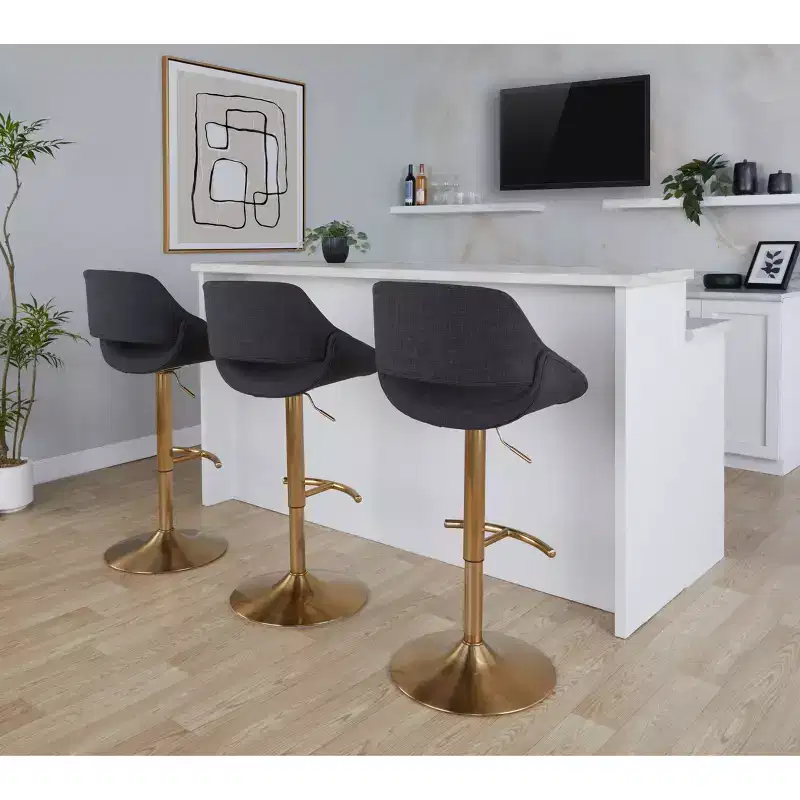 LumiSource Set of 2 Fabrico Adjustable Barstools Gold/Charcoal Fabric