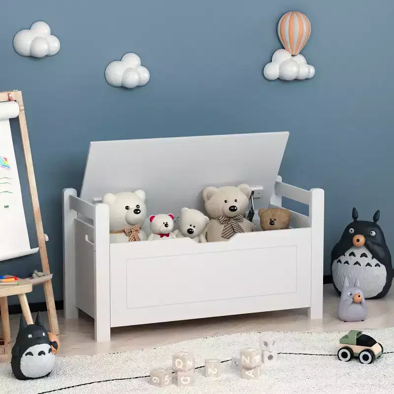 Kids Toy Box Chest with Cushion Seat Bench and Flip-Top Lid, Large Storage Organizer Trunk
