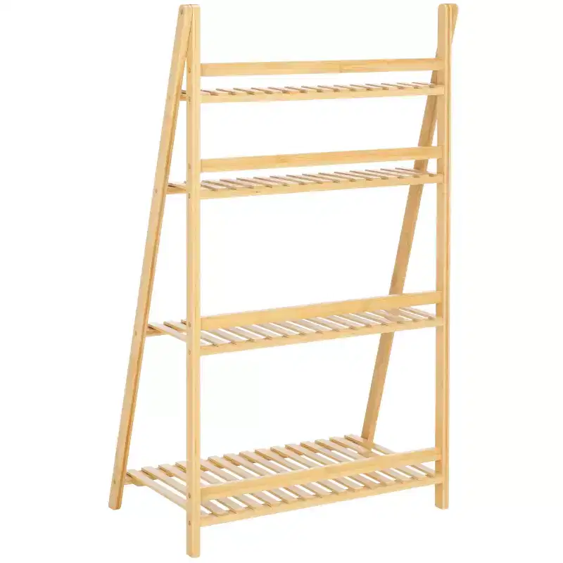 4-Tier Bamboo Ladder Bookshelf, Natural Finish, Open Back Display Shelf