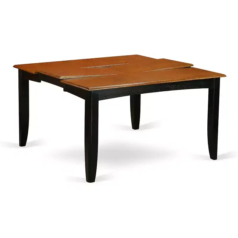 HomeStock Belmont 9Pc Square 36/54 Inch Family Table With 18 In Butterfly Leaf And 8 Wood Seat Dining Chairs