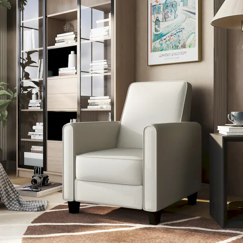 Traditional Push-Back Recliner Chair with Welted Trim & Hidden Footrest, 100% Polyester, 3 Colors
