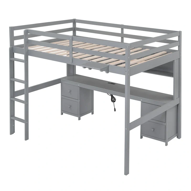 Loft Bed with Desk, Cabinets