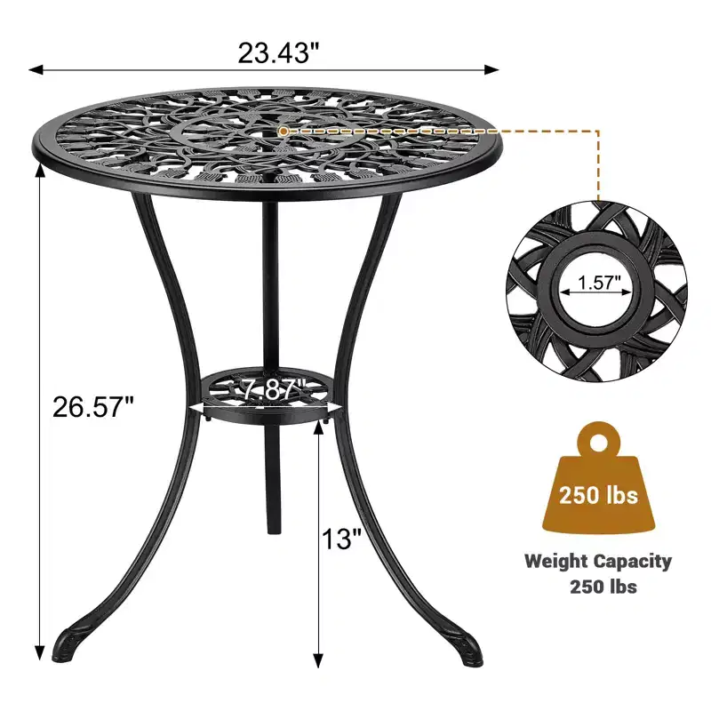Round Patio Bistro Table, Weather-Resistant Cast Aluminum Outdoor Garden Stool, Antique Floral Design, for Backyard, Garden