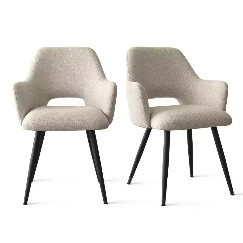 Set of 2 Upholstered Dining Chairs with Arms, Modern Accent Chairs with Metal Legs, Comfortable Padded Seat for Dining Room, Kitchen - Panipeachy