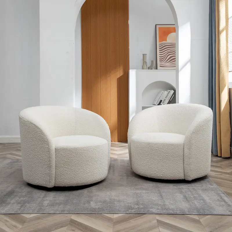 KINWELL 34 Wide Upholstered Swivel Accent Barrel Chair (Set of 2)