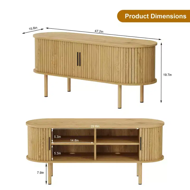 TV Stand, Modern TV Console Table with Storage Compartment and Sliding Door, Gaming Entertainment Center with Cabinet for Living Room, Bedroom