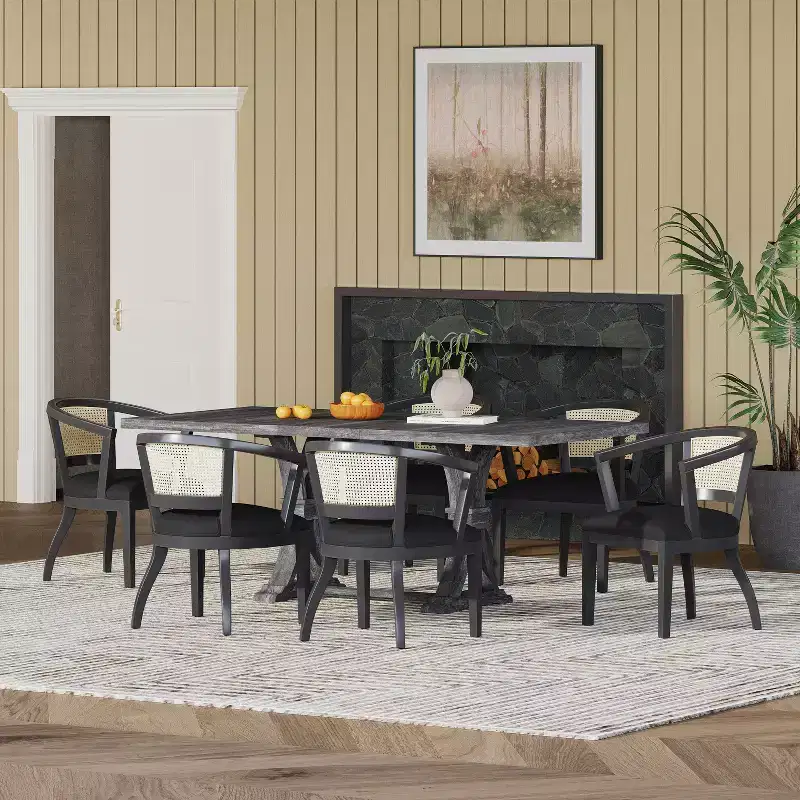 Christopher Knight Home Delwood 7 Pieces Traditional Upholstered Wood and Cane Expandable Dining Set