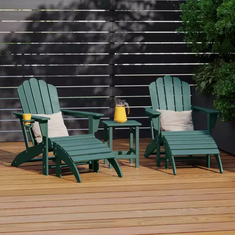 WestinTrends Highland 5-Piece Adirondack Chair with Folding Ottoman and Table Set, Dark Green
