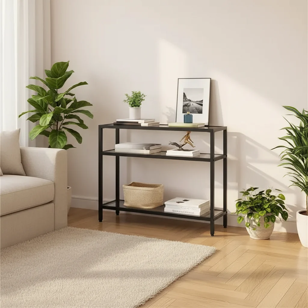 3-Layer Tempered Glass Console Table