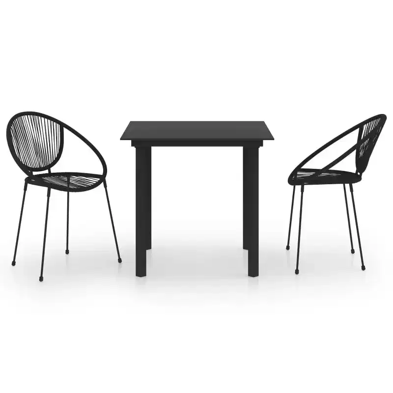 vidaXL Dining Set Black PVC rattan, powder-coated steel, glass 3-piece