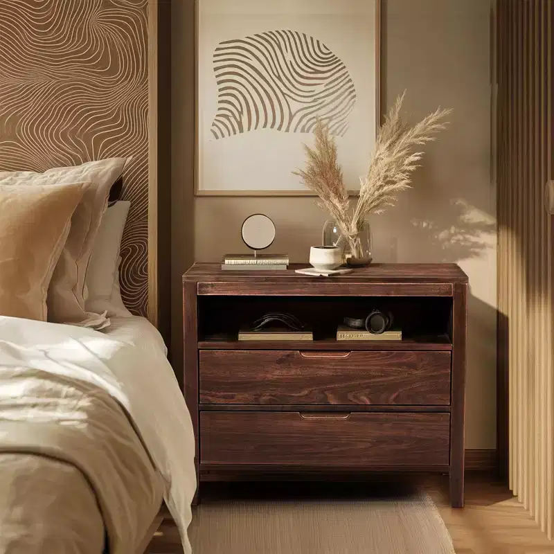 2-Drawer Brown MDF (Medium-Density Fiberboard) 29.53in. W Nightstands
