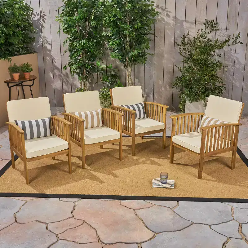 Casa 4pk Acacia Club Chairs - Brown/Cream - Christopher Knight Home