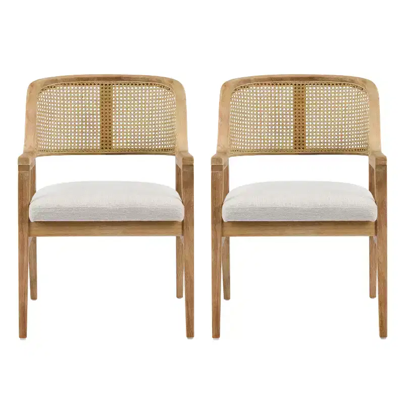 Christopher Knight Home Charlotte Mid-Century Modern Upholstered Dining Chairs with Natural Rattan Cane Back (Set of 2)