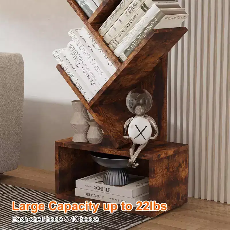 Bookshelf Storage & Tree Bookcase - 8-Tier Tall Organizer Shelf for Living Room, Bedroom, Home Office