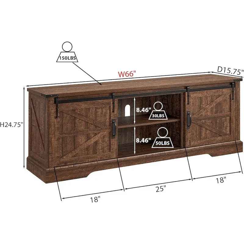 Farmhouse Wood TV Stand, Rustic Entertainment Center, Console Cabinet - n/a