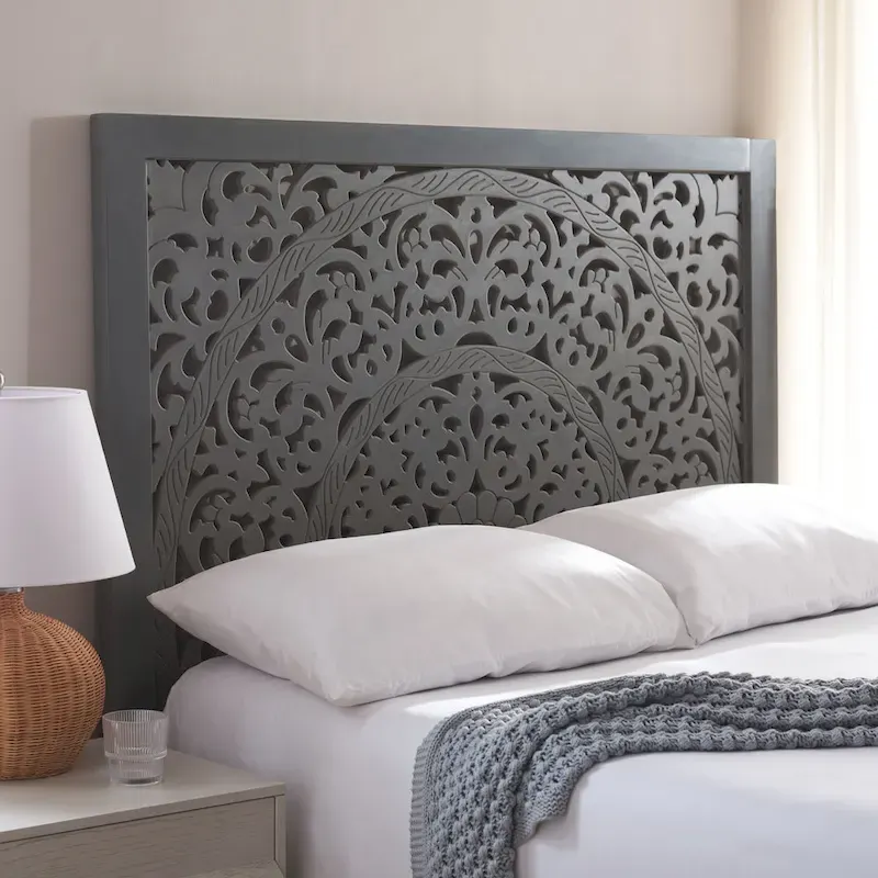 Home Remedy Grey Walnut Cut-Out Pattern Headboard