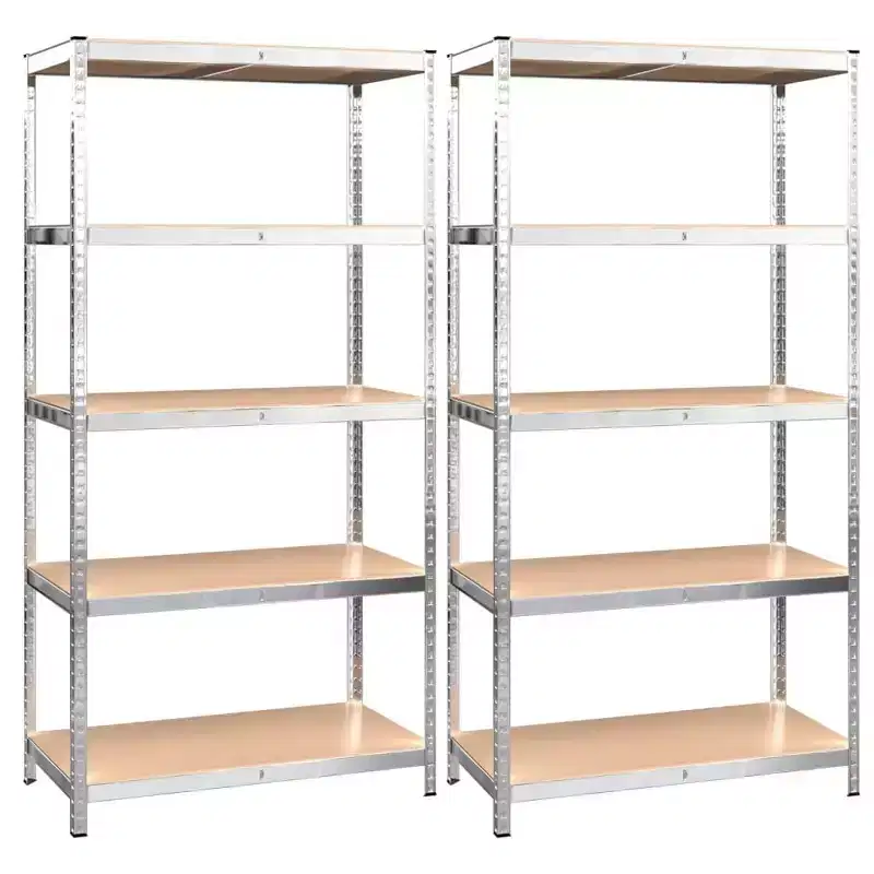 5-Tier Storage Shelving Unit, Silver, Set of 2