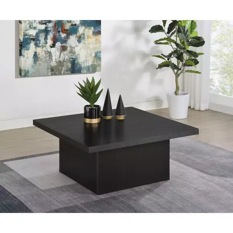 Square Engineered Wood Cocktail Coffee Table - Matte Black with Wood Grain Veneer