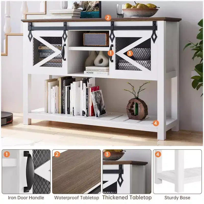 Entryway Table with Sliding Barn Doors,   Farmhouse Console Table w/Storage, Narrow Rustic Sofa Table Behind Couch, for Entryway, Hallway, Foyer