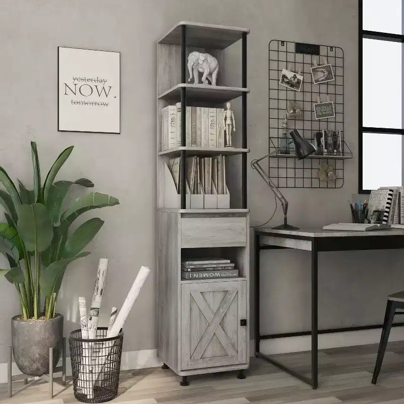 72.3" Clander Multiple Storage Bookcase: Iron Frame, Barndoor Cabinet - HOMES: Inside + Out