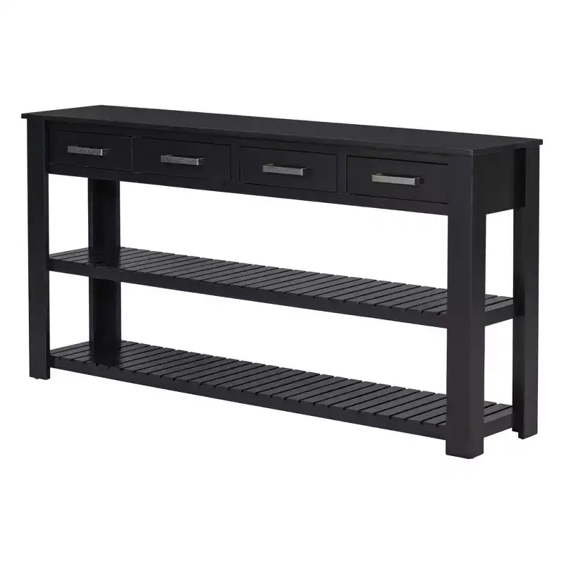 Modern Wood Console Table with Drawers and Shelves, Minimalist Entryway Table with Storage for Entryways and Living Rooms