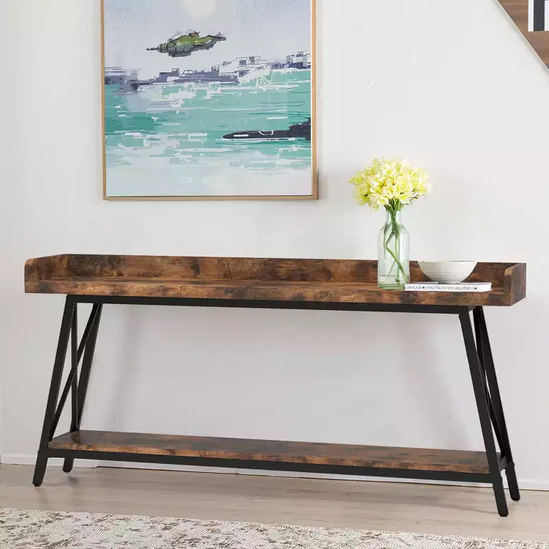 MAYEERTY 70.9 Inch Narrow Rustic Sofa Table Sturdy Metal Frame Home Decor