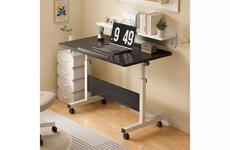 Small Standing Desk, Adjustable Height Desktop, Foldable Stand Up Desk with Wheels Mobile Computer Table, Sit Stand up Desk, for Small Spaces