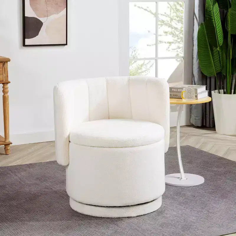 Swivel Accent Chair with 360° Rotation & Storage | Beige / Gray / Pink