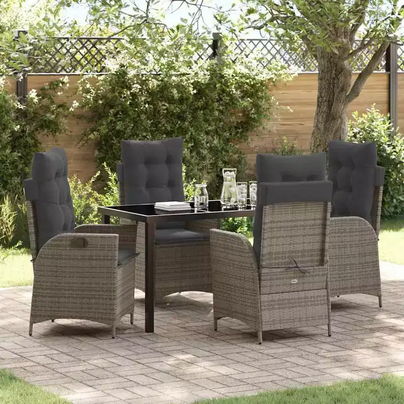 vidaXL Garden Dining Set with Cushion 5 pcs Grey Poly Rattan