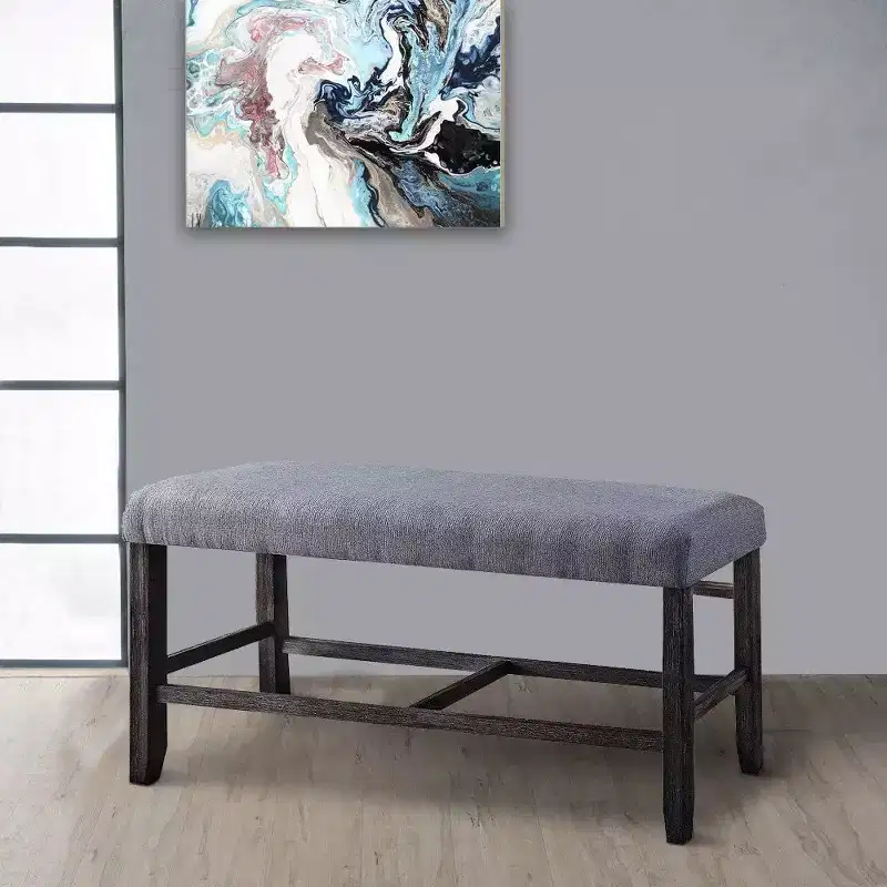 Fabric Counter Height Bench with Padded Seat, Brown and Blue