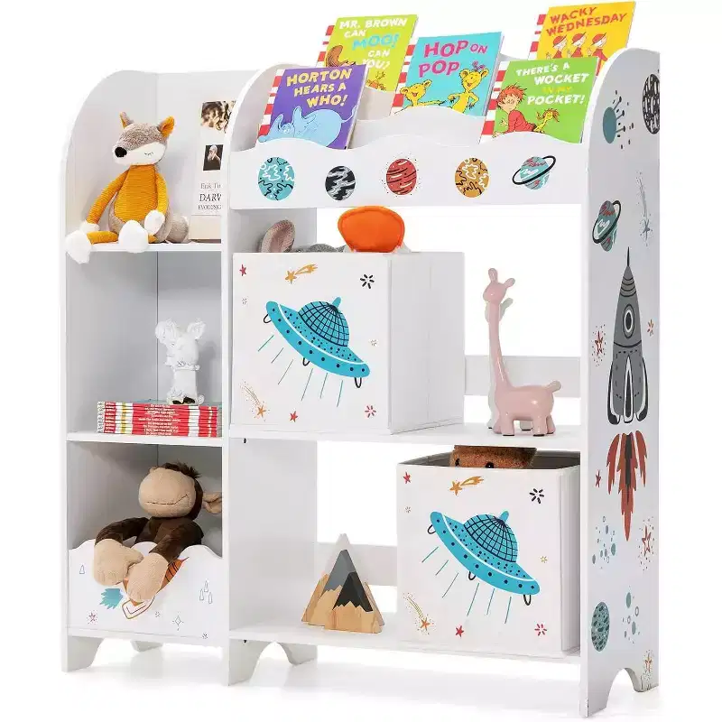 Kids Toy Storage Organizer - Wooden Unit with 2 Storage Boxes Ideal Toddler Storage