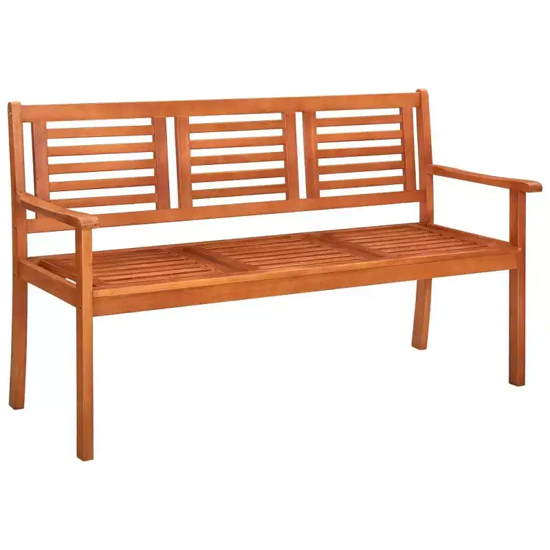 vidaXL 3-Seater Patio Bench with Gray Cushion in Solid Eucalyptus Wood - Outdoor Comfortable Seating - Easy Assembly - Durable and Weather-Resistant