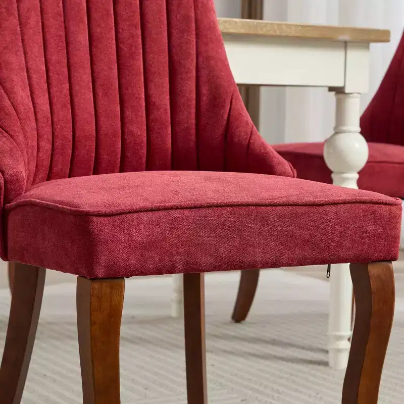 CLIHOME Set of 2 Rayon Cloth Flocking Linen Dining Chairs Channel Kitchen Dinner Chair Comfy Fabric Upholstered Accent Chair