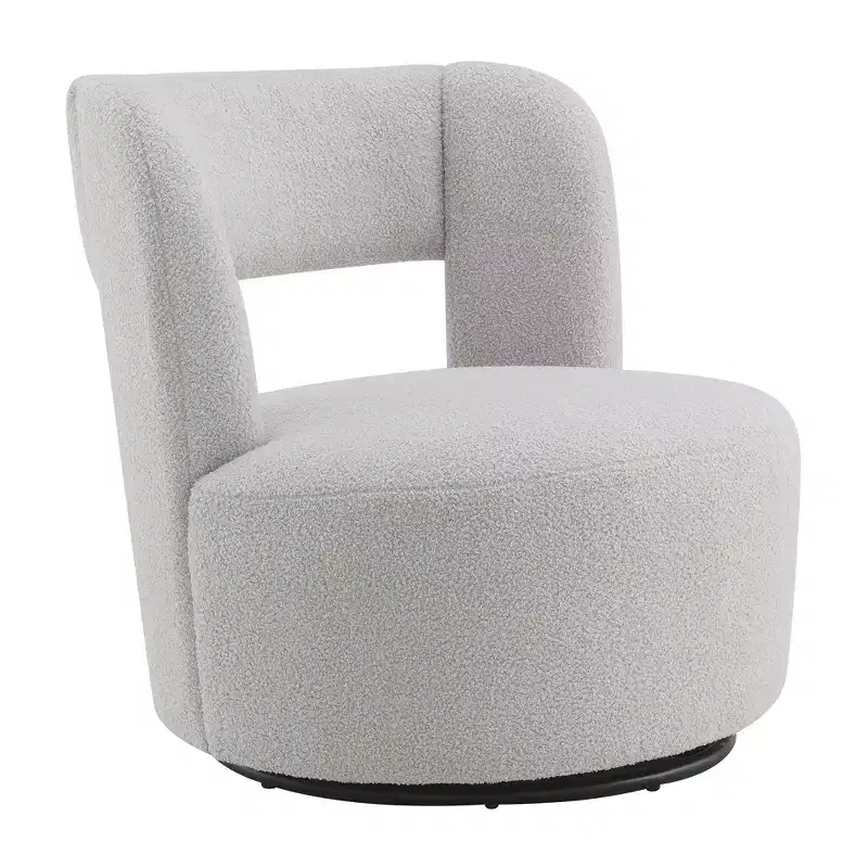 GDFStudio Blithe 360 Swivel Teddy Upholstered Wood Chair