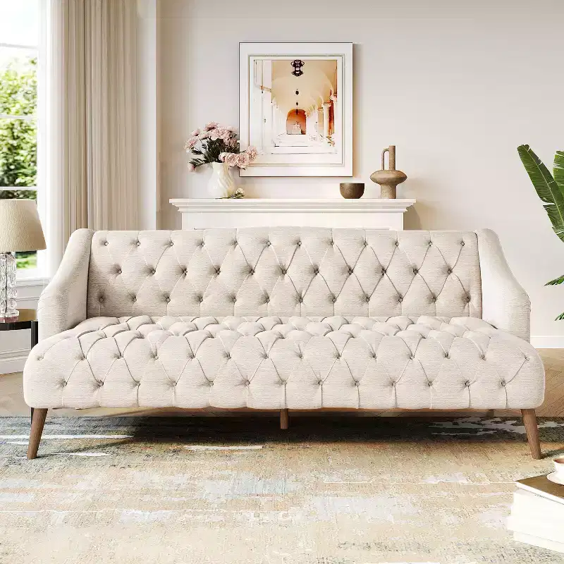 Christopher Knight Home Adelia Contemporary Tufted Sofa Beige: Modern Upholstered, 3-Seater, Wood Frame