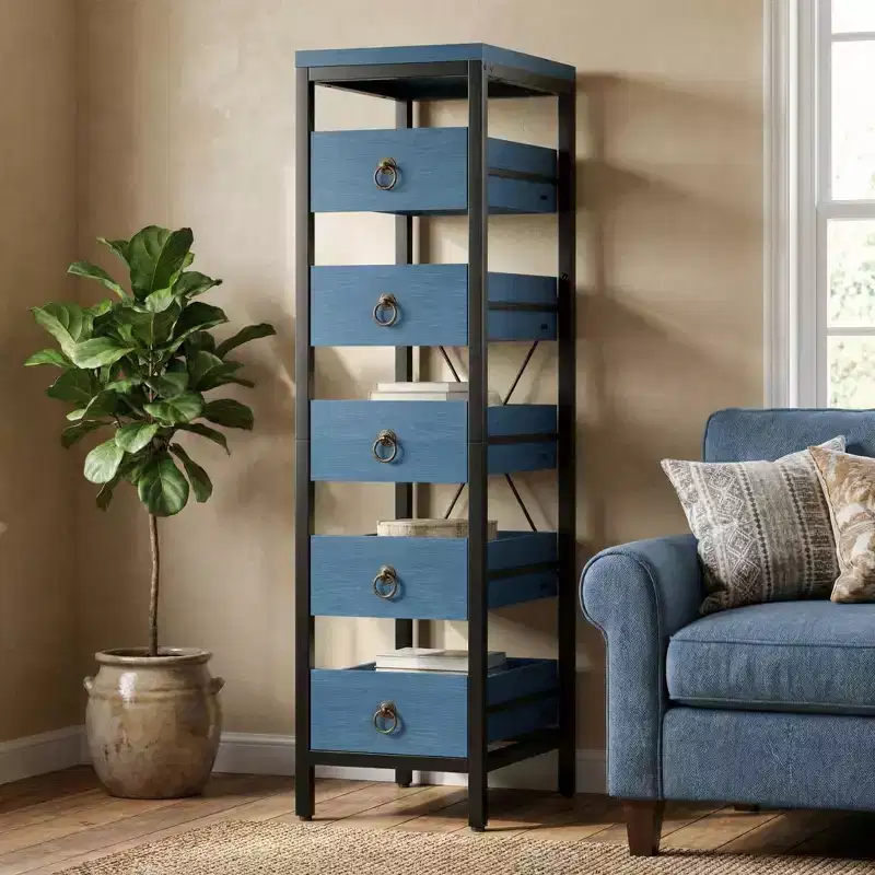 5-Tier Narrow Storage Rack with Pull-Out Drawers