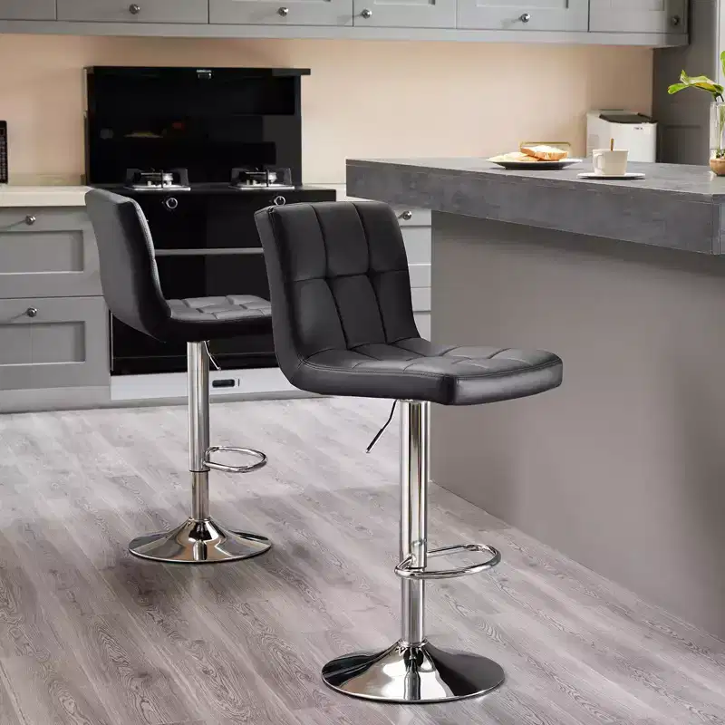 Okak Set of 2 Upholstered Swivel Adjustable Height Bar Stools with Footstools,Armless Faux Leather Counter Chairs for Dining Rooms